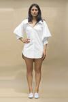 Chillosophy_White Cotton Poplin Spread Collar Shirt Dress _Online_at_Aza_Fashions