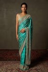 Buy_RI.Ritu Kumar_Green Saree Silk Satin Embroidery Floral Tania _at_Aza_Fashions