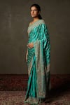 Shop_RI.Ritu Kumar_Green Saree Silk Satin Embroidery Floral Tania _at_Aza_Fashions