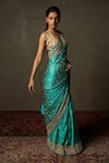 RI.Ritu Kumar_Green Saree Silk Satin Embroidery Floral Tania _Online_at_Aza_Fashions