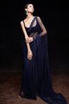 Buy_Sawan Gandhi_Blue Net Embellished Crystal Scoop Neck Saree With Blouse_at_Aza_Fashions