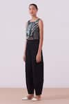 The Summer House_Black Pure Hand Marbled Silk Pattern Square Adelaide Crop Top  _Online_at_Aza_Fashions