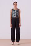 Buy_The Summer House_Black Pure Hand Marbled Silk Pattern Square Adelaide Crop Top  _Online_at_Aza_Fashions