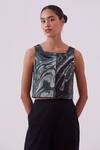 Shop_The Summer House_Black Pure Hand Marbled Silk Pattern Square Adelaide Crop Top  _Online_at_Aza_Fashions