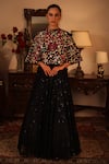 Buy_Ruh Clothing_Black Georgette Embroidery Round Anarkali And Cape Set _at_Aza_Fashions