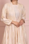 Ruh Clothing_Beige Chanderi Jacket Open Slip Round Chikankari Anarkali Set _Online_at_Aza_Fashions