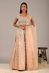 Buy_Nidhika Shekhar_Pink Silk Chanderi U Neck Brocade Lehenga Set _at_Aza_Fashions