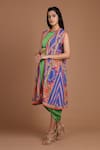 Buy_Preeti S Kapoor_Blue Crepe Round Printed Draped Dress With Cape _at_Aza_Fashions