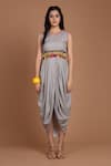 Shop_Preeti S Kapoor_Grey Crepe Printed Draped Dress With Cape_Online_at_Aza_Fashions