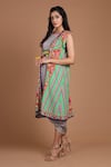 Buy_Preeti S Kapoor_Grey Crepe Round Printed Draped Dress With Cape _at_Aza_Fashions