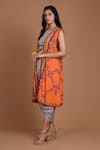 Buy_Preeti S Kapoor_Grey Crepe Round Printed Draped Dress With Cape _at_Aza_Fashions