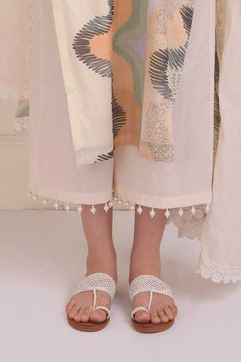 Shop_Shwetanga_Ivory Cotton Beads, Lace Round Neck Organic Printed Kurta Set _Online_at_Aza_Fashions