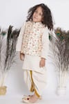 Little Bansi_Cream Bundi  Banarasi Silk Embroidered Floral With Kurta Set _Online_at_Aza_Fashions