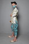 Maaikid_Grey Cotton, Silk Embroidery Printed Sherwani Set _Online_at_Aza_Fashions