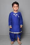 Buy_Maaikid_Blue Cotton, Silk Embroidery Kurta And Dhoti Pant Set _at_Aza_Fashions