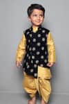 Buy_Maaikid_Blue Velvet, Chanderi, Satin, Floral Navy Bundi Kurta Set _at_Aza_Fashions