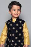 Shop_Maaikid_Blue Velvet, Chanderi, Satin, Floral Navy Bundi Kurta Set _Online_at_Aza_Fashions