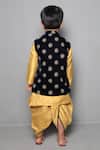 Shop_Maaikid_Blue Velvet, Chanderi, Satin, Floral Navy Bundi Kurta Set _at_Aza_Fashions