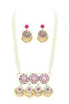 Buy_Bauble Bazaar_Gold Plated Pearls, Embroidery Silk Hand Long Pendant Necklace Set _at_Aza_Fashions