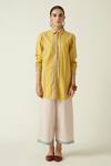 Buy_Payal Pratap_Yellow Cotton Handloom Collared Neck Meshima Button Down Tunic _Online_at_Aza_Fashions