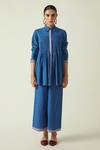 Buy_Payal Pratap_Blue Cotton Handloom Thread Collared Neck Camilus Smocked Tunic _Online_at_Aza_Fashions