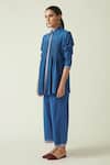Payal Pratap_Blue Cotton Handloom Thread Collared Neck Camilus Smocked Tunic _Online_at_Aza_Fashions