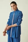 Buy_Payal Pratap_Blue Cotton Handloom Thread Collared Neck Camilus Smocked Tunic _at_Aza_Fashions