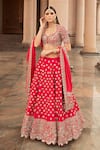 Buy_JAYANTI REDDY_Fuchsia Raw Silk Leaf Neck Embroidered Bridal Lehenga Set _at_Aza_Fashions