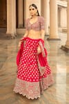 JAYANTI REDDY_Fuchsia Raw Silk Leaf Neck Embroidered Bridal Lehenga Set _Online_at_Aza_Fashions