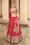 Buy_JAYANTI REDDY_Fuchsia Raw Silk Leaf Neck Embroidered Bridal Lehenga Set _Online_at_Aza_Fashions