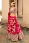 Shop_JAYANTI REDDY_Fuchsia Raw Silk Leaf Neck Embroidered Bridal Lehenga Set _Online_at_Aza_Fashions