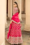 Shop_JAYANTI REDDY_Fuchsia Raw Silk Leaf Neck Embroidered Bridal Lehenga Set _at_Aza_Fashions