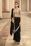 Shop_JAYANTI REDDY_Black Silk Leaf Neck Embroidered Saree With Blouse  _at_Aza_Fashions