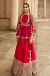 Buy_JAYANTI REDDY_Pink Raw Silk Round Embroidered Kurta Bridal Lehenga Set _at_Aza_Fashions