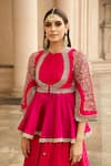 JAYANTI REDDY_Pink Raw Silk Round Embroidered Kurta Bridal Lehenga Set _Online_at_Aza_Fashions