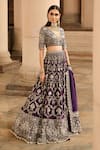 Buy_JAYANTI REDDY_Purple Raw Silk V Neck Embroidered Bridal Lehenga Set _at_Aza_Fashions