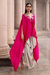 Shop_JAYANTI REDDY_Pink Silk V Neck Embellished Cape And Cowl Skirt Set  _at_Aza_Fashions