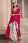 Buy_JAYANTI REDDY_Pink Silk V Neck Embellished Cape And Cowl Skirt Set  _at_Aza_Fashions