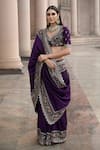 Buy_JAYANTI REDDY_Purple Silk Leaf Neck Embroidered Saree With Blouse _at_Aza_Fashions