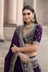 Shop_JAYANTI REDDY_Purple Silk Leaf Neck Embroidered Saree With Blouse _at_Aza_Fashions