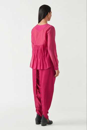 Payal Pratap_Pink Cotton Silk Round Torres Smocking Top _Online_at_Aza_Fashions