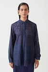 Shop_Payal Pratap_Blue Cotton Silk Ellie Embroidered Shirt_Online_at_Aza_Fashions