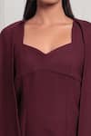 Shop_Couché By Anandini_Maroon Crepe Sweetheart Neck Plain Mini Dress  _at_Aza_Fashions
