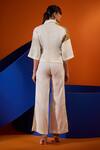 Shop_The Dramebaaz CO_White Cotton Embroidery Split V-neck Colorblock Shirt And Pant Set _at_Aza_Fashions