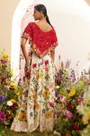 Shop_Chandrima_Red Chanderi Beads, Embroidery V-neck Cutwork And Poncho _at_Aza_Fashions