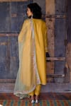 Shop_Shikha Mehta_Yellow Silk Chanderi Embroidered Thread Notched A-line Kurta Set _at_Aza_Fashions