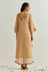 Shop_Prama By Pratima Pandey_Beige Chanderi Embroidery Round Neck Dress With Inner _at_Aza_Fashions