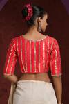 Shop_Weaver Story_Red Raw Silk Hand Embroidered Sequins Notched Striped Blouse _at_Aza_Fashions