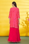 Shop_Surbhi Shah_Red Silk, Organza Embroidery Round Neck Bandhej Pattern Kurta Skirt Set _at_Aza_Fashions