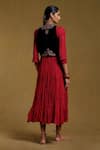 Shop_Ritu Kumar_Red Viscose Silk Embroidered Floral Dress Round Neck Crinkled With Jacket _at_Aza_Fashions